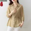 Camicette da donna S-3xl Office Lady Shirts 2024 Autunno Autunno Basic Wort Women French Design French Design Solid Vintage Button Shirt PEPLUM TOP