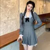 Casual Dresses 2024 Autumn Kawaii Elegant Dress Women Korean Fashion Party Mini Lace Long Sleeve College Style Söt söt