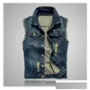 Veste pour hommes Slim Fit Cowboy Veste mâle Veste en denim Ripped Men039s sans manche