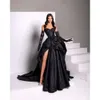 Eine Linie Kleider trägerloser schwarzer Abend eleganter Party Abschlussball Split Sweep Zug langes Kleid für besondere OCN