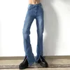 Kvinnors jeans låg stigning split mager kvinnor bootcut flare byxor klocka botten vintage kläder koreansk modlast y2k jean