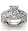 Vintage Jewelry Wedding Rings 925 Sterling Silver Princess Cut White Topaz CZ Diamond Gemstones Eternity Women Engagement Bridal R1834152