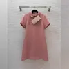 Basic & Casual Dresses designer Early spring and summer new style dress with a lapel short sleeves for slimming effect. Heavy duty diamond studded beaded side pocketsIJ