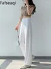 Pantaloni da donna estate per donne 2024 pantaloni a gamba larga bianca sottile piega i pantaloni della tuta dritta ad alta lunghezza