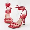 Dress Shoes Sexy 9cm Strappy High Heels Women Summer Bow Tie Sandals Purple Stripper Lace Up Gladiator Prom Plus Size 42 H240430