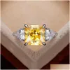 Solitaire Ring Trendy Luxury White/Pink/Yellow Square Cz Wedding Bands Womens Rings Engagement Party Elegant Female Cessories Jewelr Dhfcl