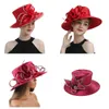 Breite Krempe Hüte Bucket Hats Atleisur Red Satin Cloth Hut Elegante Fotografie Hüte Kette Mode formelle Hut Maskerade Blume Hochzeit Top Hut für Damen Y240426