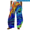 Women's Pants Capris Peacock Feather Wide Leg Pants 3D Print Fashion Summer Strtwear Sweatpants Women Clothing Chic Pocket Loose Trouser Elegant Y240429