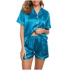 Veilleurs pour femmes 2024 Pajamas en deux pièces Set Silk Womens Short Soft Satin Bouton Down Loungewear 2 Shorts