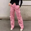 Dames jeans oversized vrachtbroek trainingsbroek veter lint lage stijging chic roze capris casual streetwear dames flodderige y2k