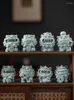 Tea Pets 2pcs Stone Animal Sculpture Cute Lion Pet Ornaments Creative Fortune Feng Shui Decoration Table Decorative Crafts