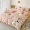 Bedding Sets Pink Cute Cartoon Applique Embroidery Set Velvet Fleece Duvet Cover Bed Sheet Fitted Skirt Pillowcases