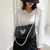 Bag Fashion Butterfly Strassstones Handtasche Frauen Perle Kette PU Leder Schulterkreuzkörper Unterarm Sling Geldbeutel für Mädchen