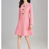 Casual Dresses Fashion Pink High Quality Tweed Dress Female Luxury Nail Drill Small Fragrance Long Sleeve Elegant Black French Women's