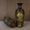 Decoratieve beeldjes 8.1 "Verzamel China Fengshui Bronze Animal Probage Cloud Dragon Cyprinoid Jump Flower Vaas Standbeeld Paar