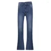 Kvinnors jeans låg stigning split mager kvinnor bootcut flare byxor klocka botten vintage kläder koreansk modlast y2k jean