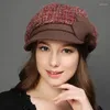 Berets Женщины шляпы осени зимой сгущать модную шляпу элегантную леди шерстяную крышку
