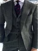 Grauer Fischgräten -Winteranzug für Männer Wolle Tweed Slim Fit formelle Bräutigam Hochzeit Smoking 3 -Stück -Set Business männliche Anzüge 240430