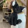 Kawaii simulering tysk lockig katt plysch fylld leksak tecknad söt svart katt plysch leksak barn sover komfort docka rum dekoration flickor födelsedag present
