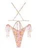 Trajes de baño de baño femenino zaful ditsy floral traje de baño bikini escaso estampado lateral de corbata ñada criss cross alto pierna bohemia playa acolchada