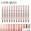 Eye Shadow Handaiyan Matte Eyeshadow Stick Sticks With Sponge Brush Highlighter Metallic Shimmer Easy To Wear Long-Lasting Luxury Make Dhcgd