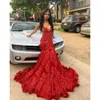 Lindos vestidos de baile longos 2024 Mermaid Cristais Sier Sier Cristais Vermelho Lantejous Black Girls Evening Party Festa Formal GOWNS 0431