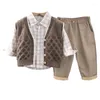 Ensembles de vêtements 2024 Spring Toddler Kids Kited Vente Plaid Shirt Pantal
