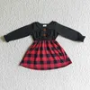 Roupas de roupas rts meninas meninas de manga longa preto co -algodão design de algodão vermelho xadrez de joelho de Natal de joelho de Natal