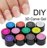 Saviland entier 1pcs 12 scintiller Coloful 3D Sculpture sculptée de colle en acrylique Modèle de nail art manucure décor peinture uv gel2698907