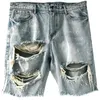 Summer Ripped Men Shorts Straight Loose Bregar Hole Denim Shorts High Street Hip Hop Male Shorts Jeans 240429