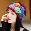 Beanie/Skull Caps Japanese Spring Summer Literary and Artistic Colorful Flower Hollow Bag Head Hat Women Sweet Fashion Hand-crocheted Beanie Cap d240429