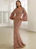 Robes décontractées 2024 Fashion V Neck Wrap Sequins Sequins Robe Gold Mid Taile Flare Maneves Long Night for Women Elegant Party