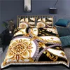 Luxo 3D Golden Barroce Print 3pcs Conjunto de roupas de cama infantis da capa de edredão de edredão em casa Queen e King Size 240416