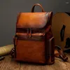 Rucksack hochwertige echte Leder Männer handgefertigt Vintage Herren -Laptopbeutel Mochila Travel Boys Shoolbag