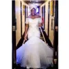 아프리카 나이지리아 흰색 인어 드레스 어깨 짧은 소매 레이스 아플리케 계층 얇은 명주 그물 무도회 이브닝 가운 공식적인 드레스 2024 0430