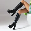 Boots Black High Knee dames platform sexy groene hakken dames herfst winter laars rood witte feestschoenen dames groot formaat 46