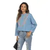 Camicette da donna Eaeovni estate boho ricamato camicie messicane camicetta a maniche lunghe camicetta denim contadino