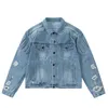 Retro konvexe Schildkrötenschale Denim Jacke Männer Hip Hop gerissen Loch Lose Harajuku Bomberschichten Kumpelst Street Herbst Jeans Outwear 240428