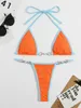 Swimwear pour femmes Micro Bikini 2024 Femmes Push Up Pearl Designer Triangle Swimsuit Brazilian Orange Patchwork Bathwing Fssuile Biquini Y240429