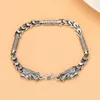 Link Bracelets Thai Silver Handmade Bracelet Male Domineering Double Dragon Head Bracele Fashion Retro Chinese Style Hip-Hop Punk Jewelry