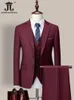 14 Kleur M-6xl Jacket Vestpants High-End Brand Formele Business Mens Suit driedelige bruidegom trouwjurk solide kleurenpak 240420