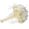 Fleurs décoratives belles en bouillon ivoire ruban étonnants perles perles bouquet de mariée bouquets Bouquets de mariage Ramo de Novia