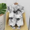 Clothing Sets Western Baby Boys Boutique 2024 Korean Style Halo Dyeing Turn-down Collar Short Sleeve Shirts And Shorts Boy Outfit Set