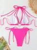 Dames badmode sexy micro bikini 2024 dames roze metalen ring gekoppeld push up zwempak zomer badpak stropdas side string biquini