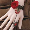 Chain Vintage Rose Bracelets Gothic Style Crystal Lace Bracelet With Ring Black Cosplay Costume Prop Ladies Bangles Jewelry Gift