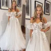 Kleider für eine Linie Schatz Vintage Bride Applices Hochzeitskleid Sweep Zug Rückenless Puffhärme Lange Designer Brautkleider Ppliquen