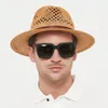 Designer Fedora Hat Wide Brim Man Hat Beach Straw Hat Exquisite Weave Mesh Hollow Out Breathable Summer Leisure Hat 240323