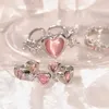 Кольца Ring Ring Pink Love Heart Ring Open и персонализированная мода пальца сладкая девочка украшения свадебные аксессуары 2023 Q240429