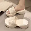 Slippers Fashion Womens Summer Thick Shoes Soft Sole Home Beac Wrinkle Texture Outdoor One Line EVA Sandal H240430