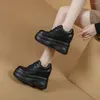 Lässige Schuhe Krasovki 11,5 cm natürliche echte Lederplattform Keil versteckte Ferse Frauen Frühling Herbst Chunky Sneakers High Heels